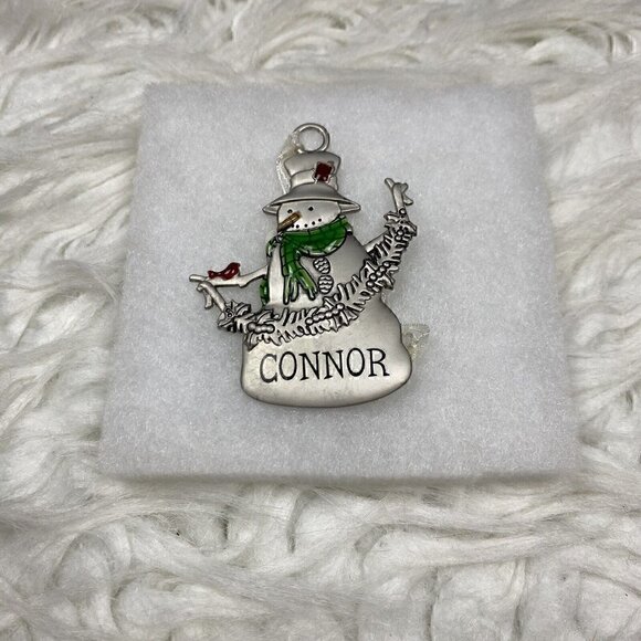 NEW Hallmark Metal Snowman Christmas Ornament Personalized Connor Silver Tone - Picture 1 of 4